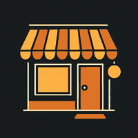 Flat illustration of a small shopfront with a striped awning